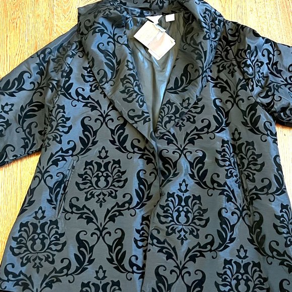 NWT Dorman Boutique Black Blazer Rain Jacket with Velvet Floral Detail Size 3XL - Picture 7 of 11
